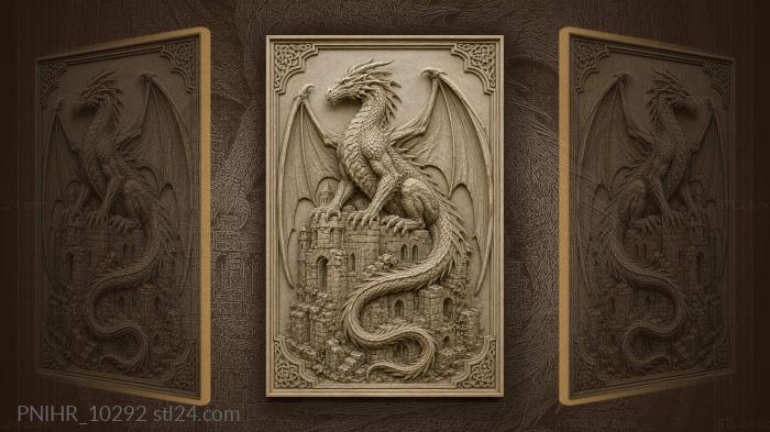 Dragon on the ruins with a long tail 3d STL model