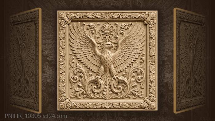 Eagle among oak leaves and acorns 3d STL model