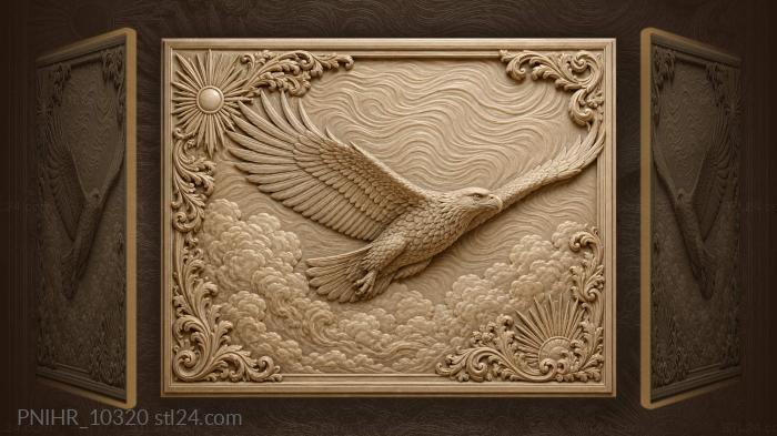 Eagle rising from clouds over waves 3d STL model