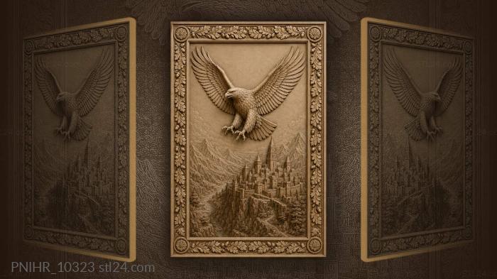 Eagle above fortified city in mountains 3d STL model