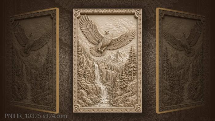 Waterfall and pine forest below the wings 3d STL model