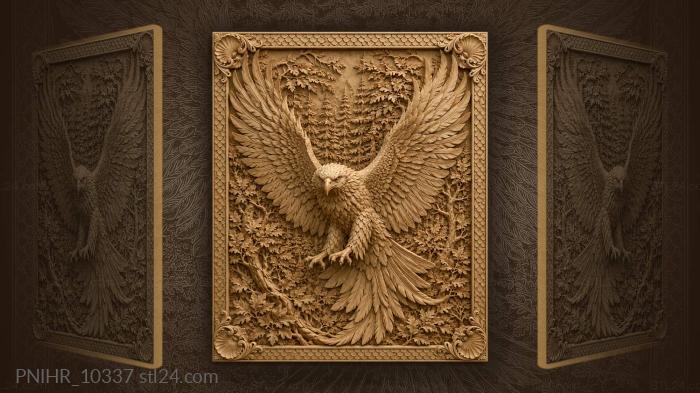 Eagle over a dense forest with leafy wings 3d STL model