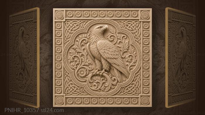 Eagle among interlaced knots and flowers 3d STL model