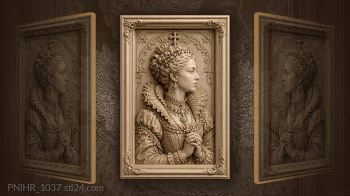Noblewoman clasps hands beneath jeweled cross 3d STL model
