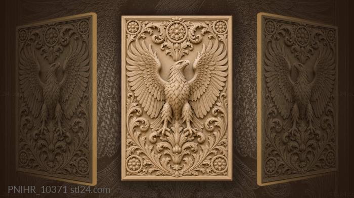 Eagle gripping a floral motif below a medallion 3d STL model