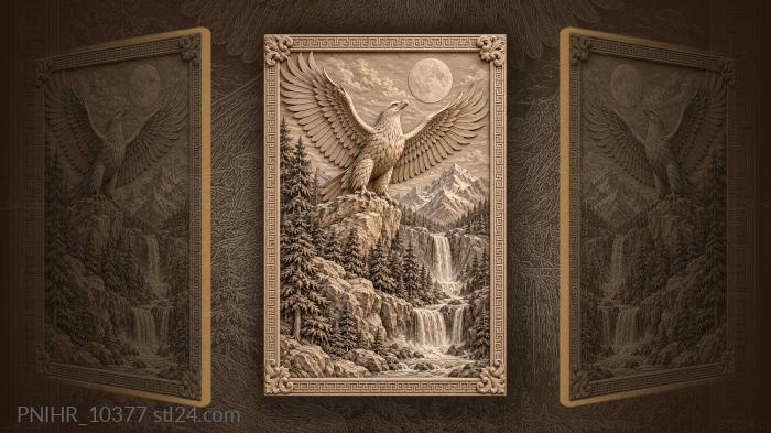 Moon above the waterfall and snowy peaks 3d STL model