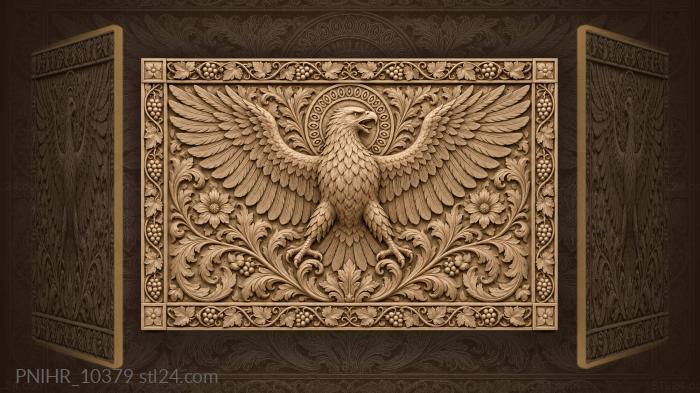 Eagle crying inside a ring of runes 3d STL model