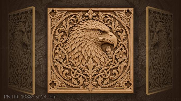 Knotwork and blossoms around an eagle 3d STL model