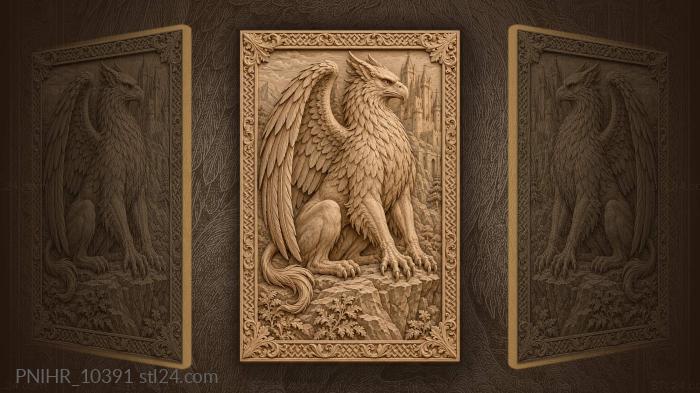 Griffin guarding ancient castle silhouette 3d STL model