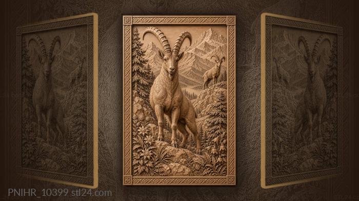 Mountain ibexes among wildflowers and rocks 3d STL model