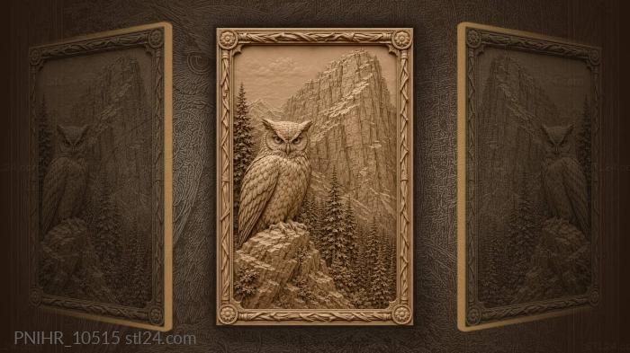 Owl on rocky outcrop above forest 3d STL model
