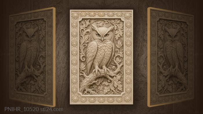 Owl among swirling leaf scrolls 3d STL model