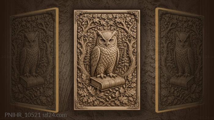 Owl upon a leather bound book 3d STL model