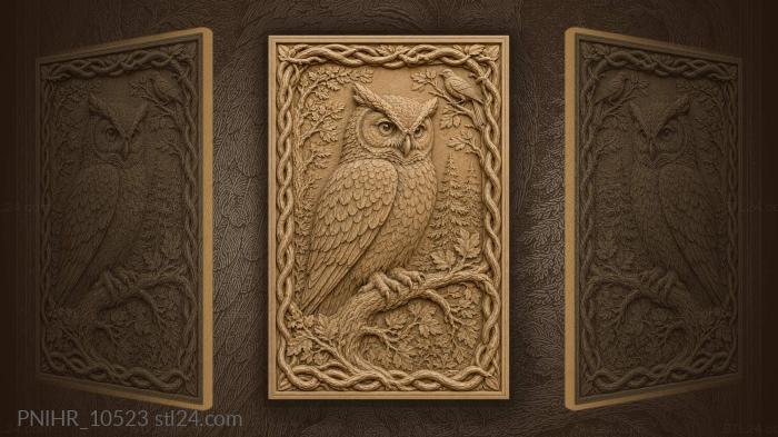 Owl inside a ring of twisted branches 3d STL model