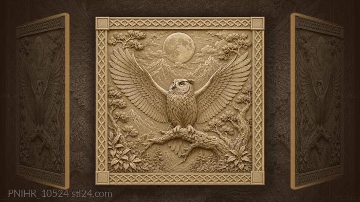 Owl spreading wings under the full moon 3d STL model