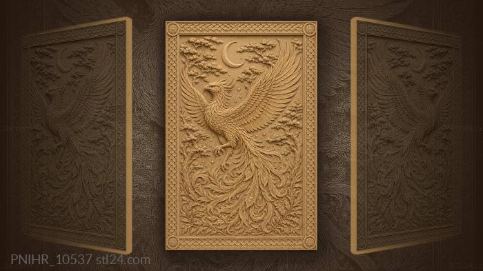 Firebird above forest and crescent moon 3d STL model