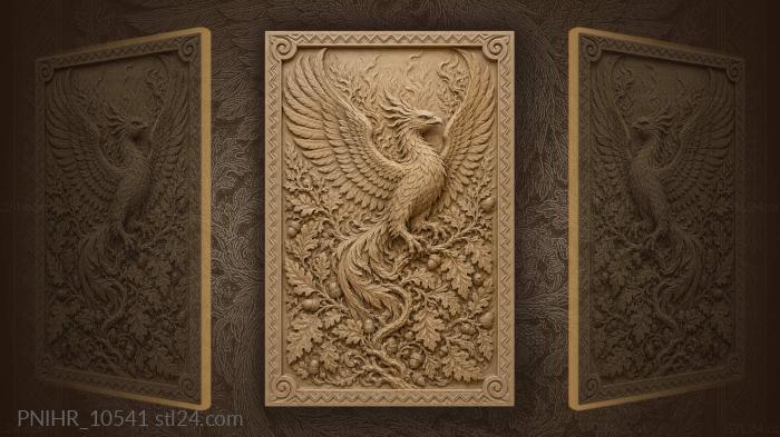 Bird rises from oak leaves and acorns 3d STL model