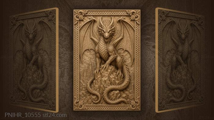 Dragon on rocky peak castle 3d STL model