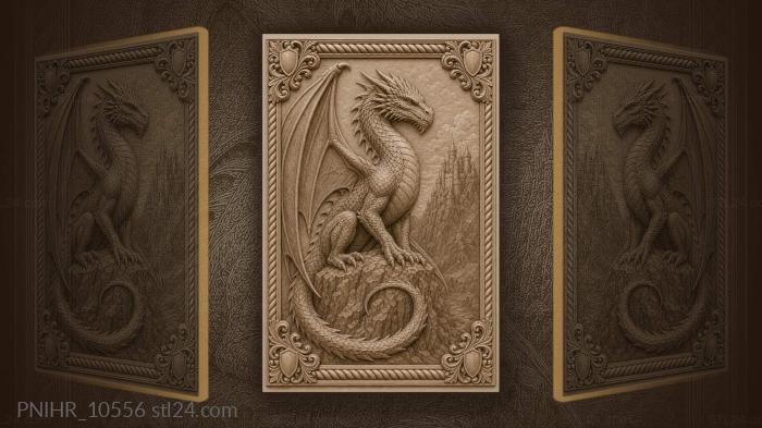 Scarlet dragon coils its tail above battlements 3d STL model