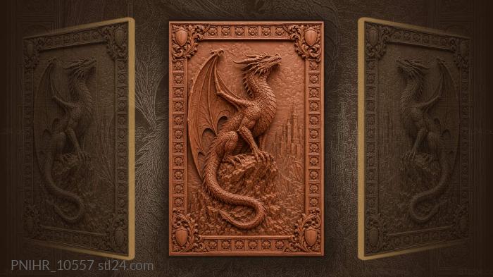 Castlebound dragon spreads wings above distant towers 3d STL model