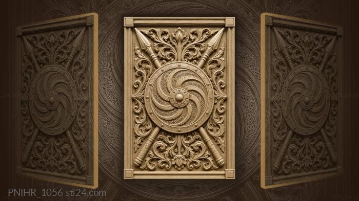 Shield with crossed spears spiral design 3d STL model