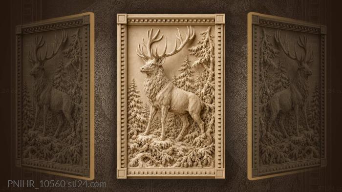 Stag in snow among small animals 3d STL model