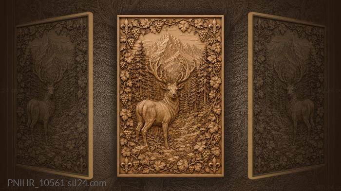 Stag before pines and distant mountains 3d STL model