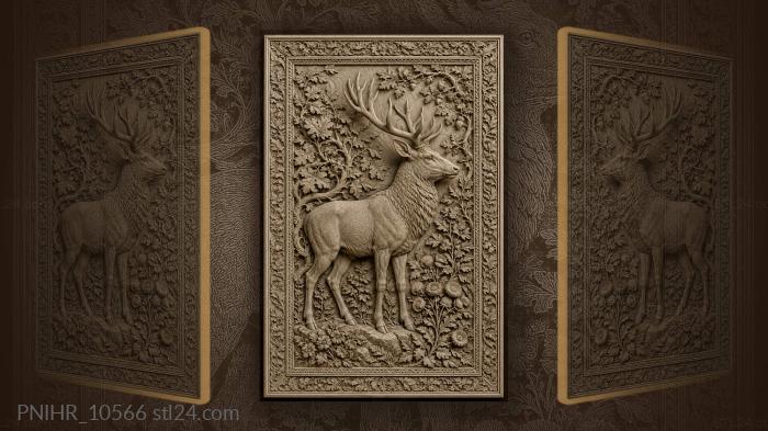 Stag with tall antlers among vines 3d STL model