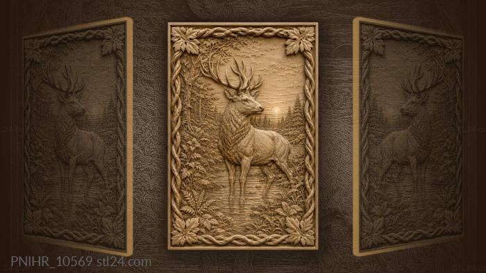 Stag in shallow river at sunset 3d STL model