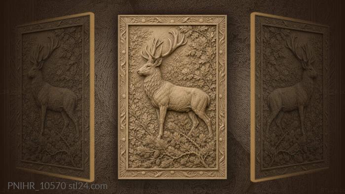 Stag above window in pine branches 3d STL model