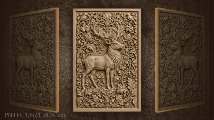 Stag and birds among vines 3d STL model