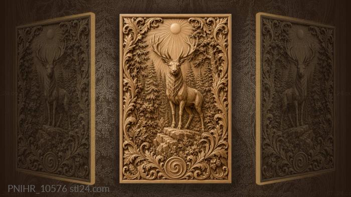 Stag on rock beneath radiant sun 3d STL model