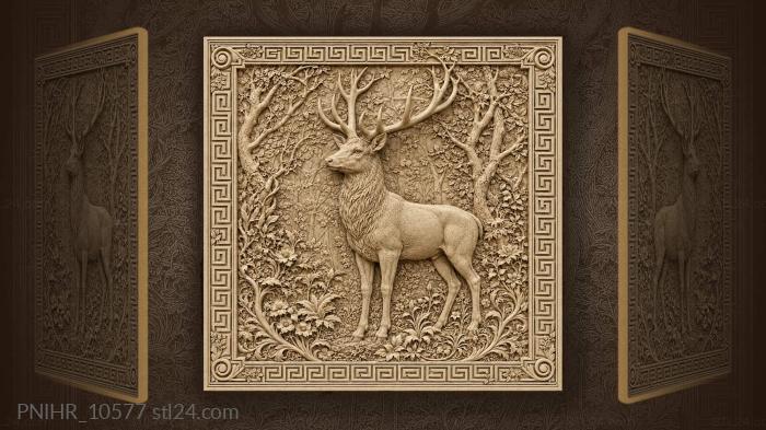 Stag among flowers and twisting vines 3d STL model