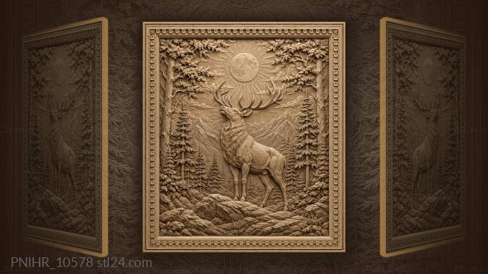 Stag raising head toward full moon 3d STL model
