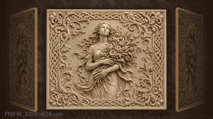 Girl holding a large bouquet 3d STL model