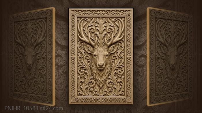 Stag head among dense scrolls 3d STL model