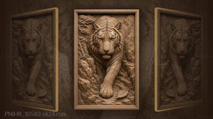 Tiger descends rocky mountain path 3d STL model