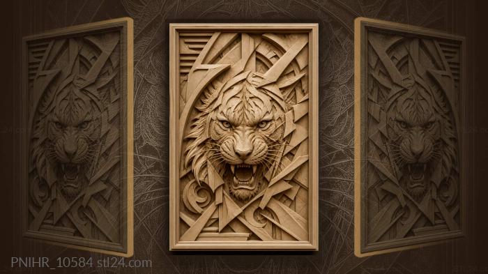 Faceted tiger breaks through angular shards 3d STL model
