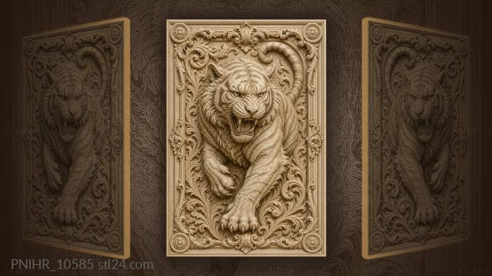 Roaring tiger with acanthus frame 3d STL model