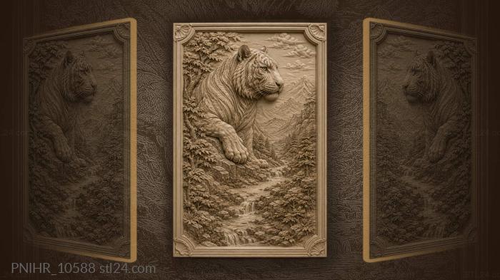 Tiger merging into a river landscape 3d STL model