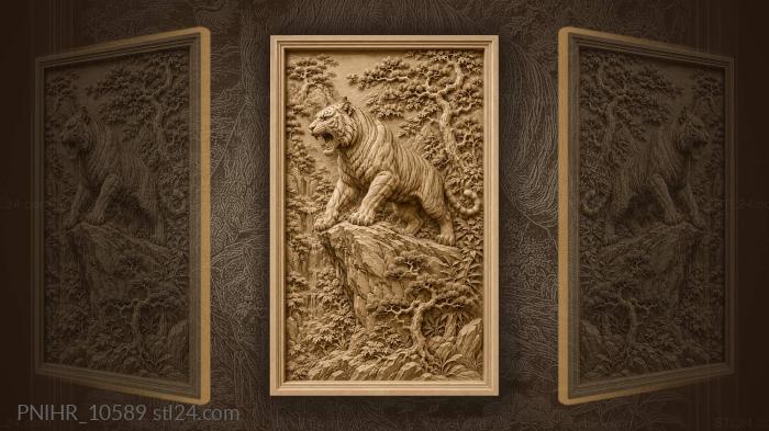 Roaring tiger on a rocky ledge 3d STL model