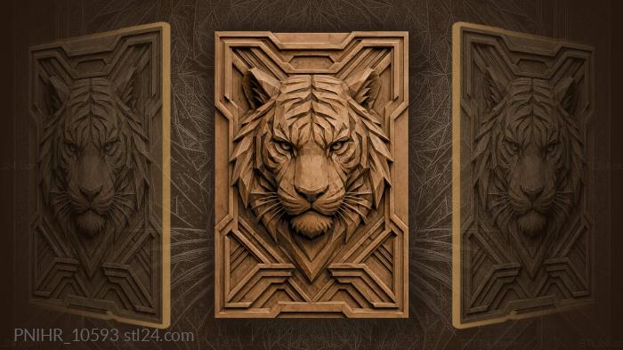Tiger emerges through angular shadows 3d STL model