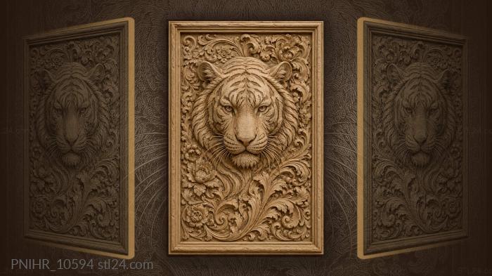 Fierce tiger among swirling flowers 3d STL model