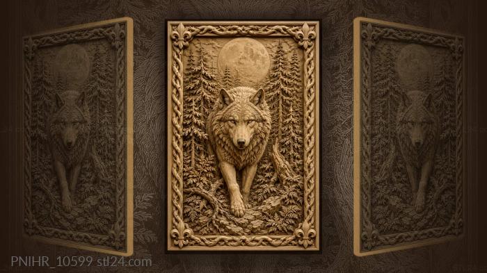 Wolf between tall pines and the moon 3d STL model