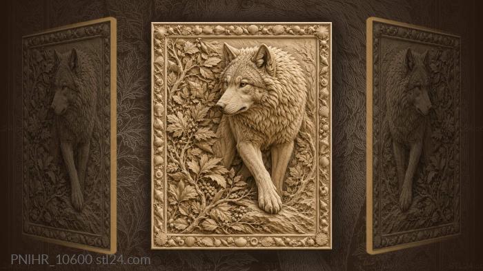 Wolf stepping out of berry branches 3d STL model