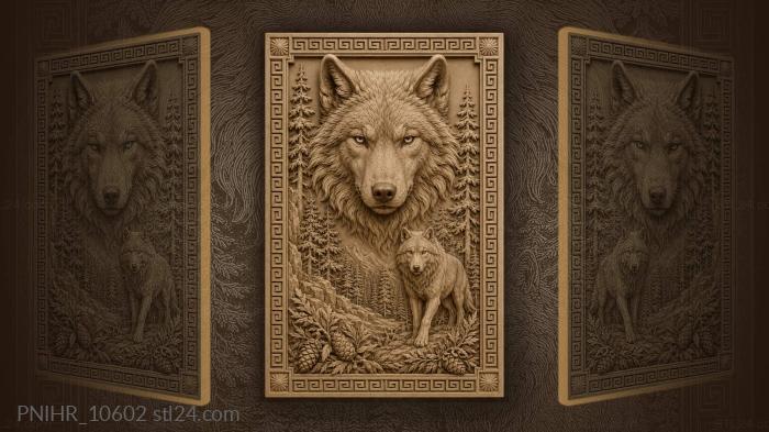 Two wolves among the pine cones 3d STL model
