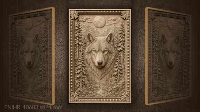 Wolf muzzle beneath a full moon 3d STL model
