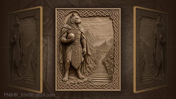 Wolf with sphere distant city 3d STL model