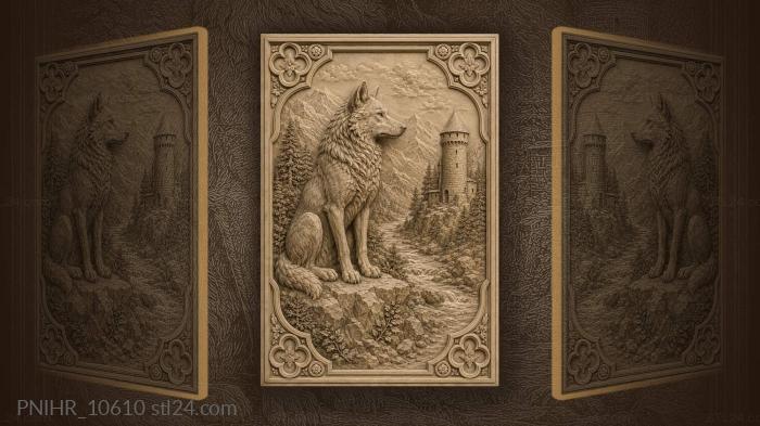 Wolf by river with stone tower 3d STL model
