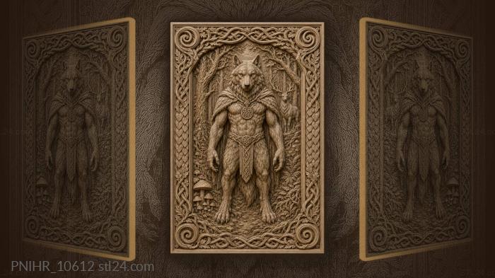 Wolf wearing celtic pendant beside a stag 3d STL model